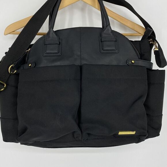 Skip Hop Diaper Bag Black Chelsea Downtown Satchel Gold Hardware Baby Pockets - Picture 2 of 12